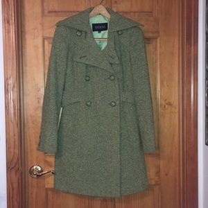 Guess Green Tweed Double Breasted Dress Pea Coat